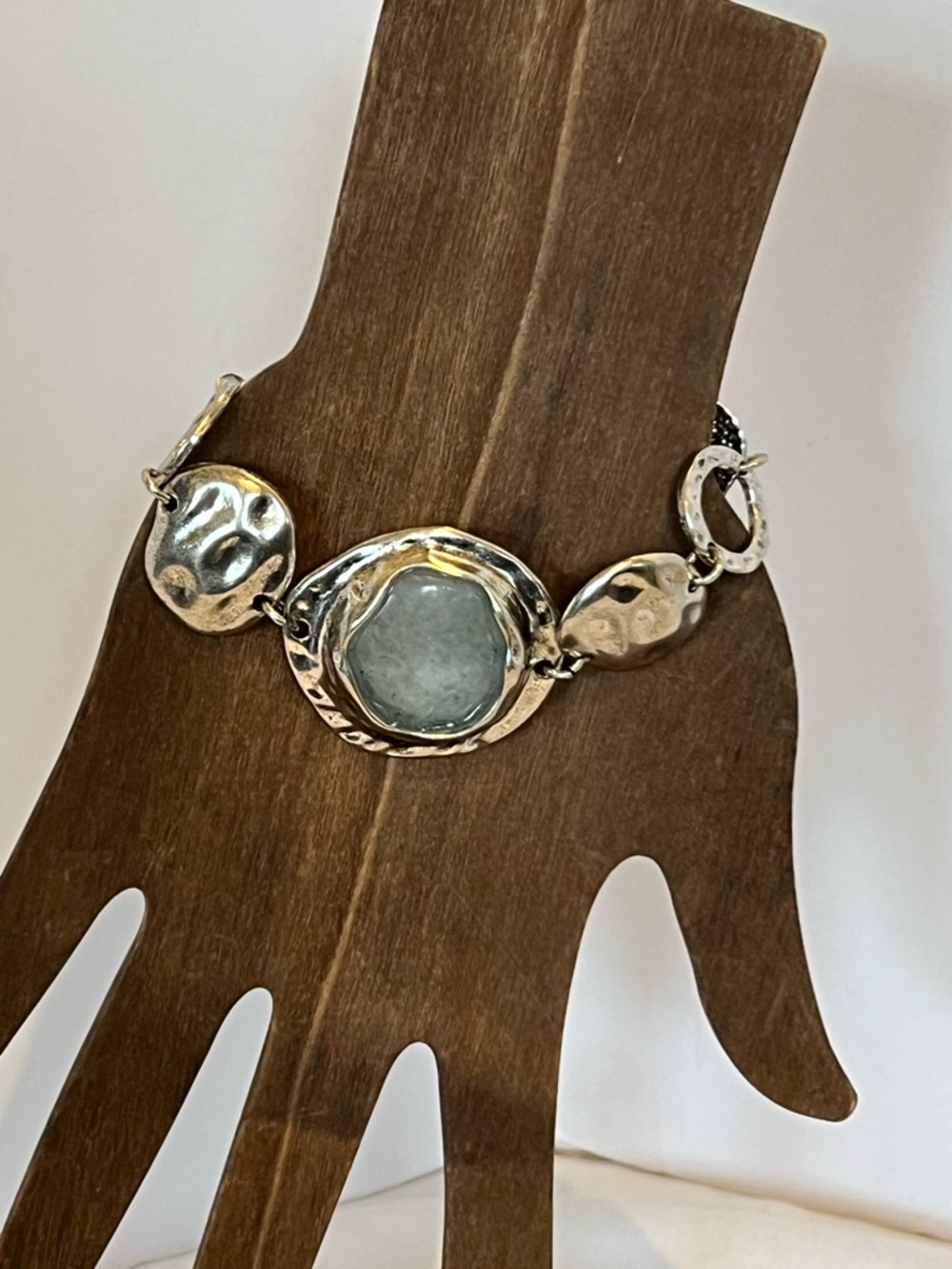 Silver Bracelet with Light Blue Glass Focal